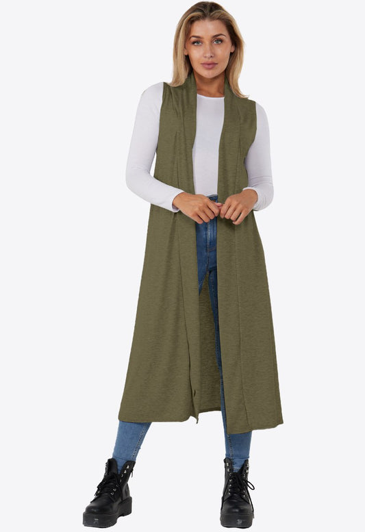 Khaki Lightweight Sleeveless Duster Jacket