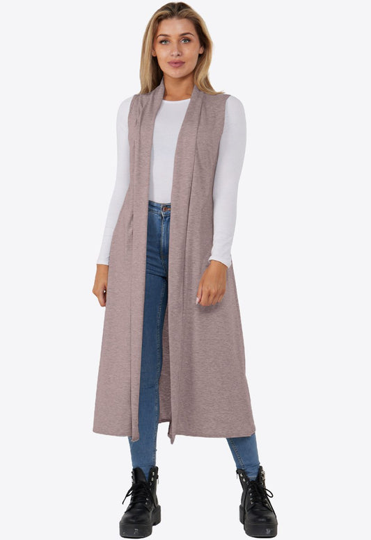 Mocha Lightweight Sleeveless Duster Jacket