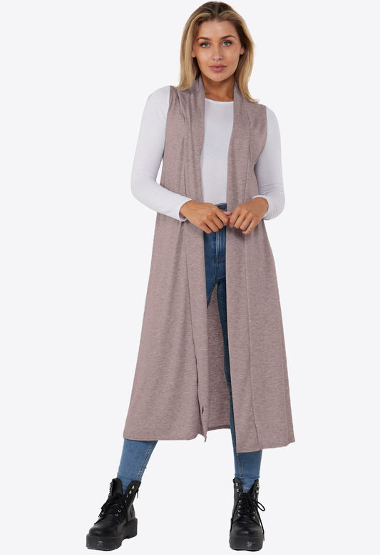 Mocha Lightweight Sleeveless Duster Jacket