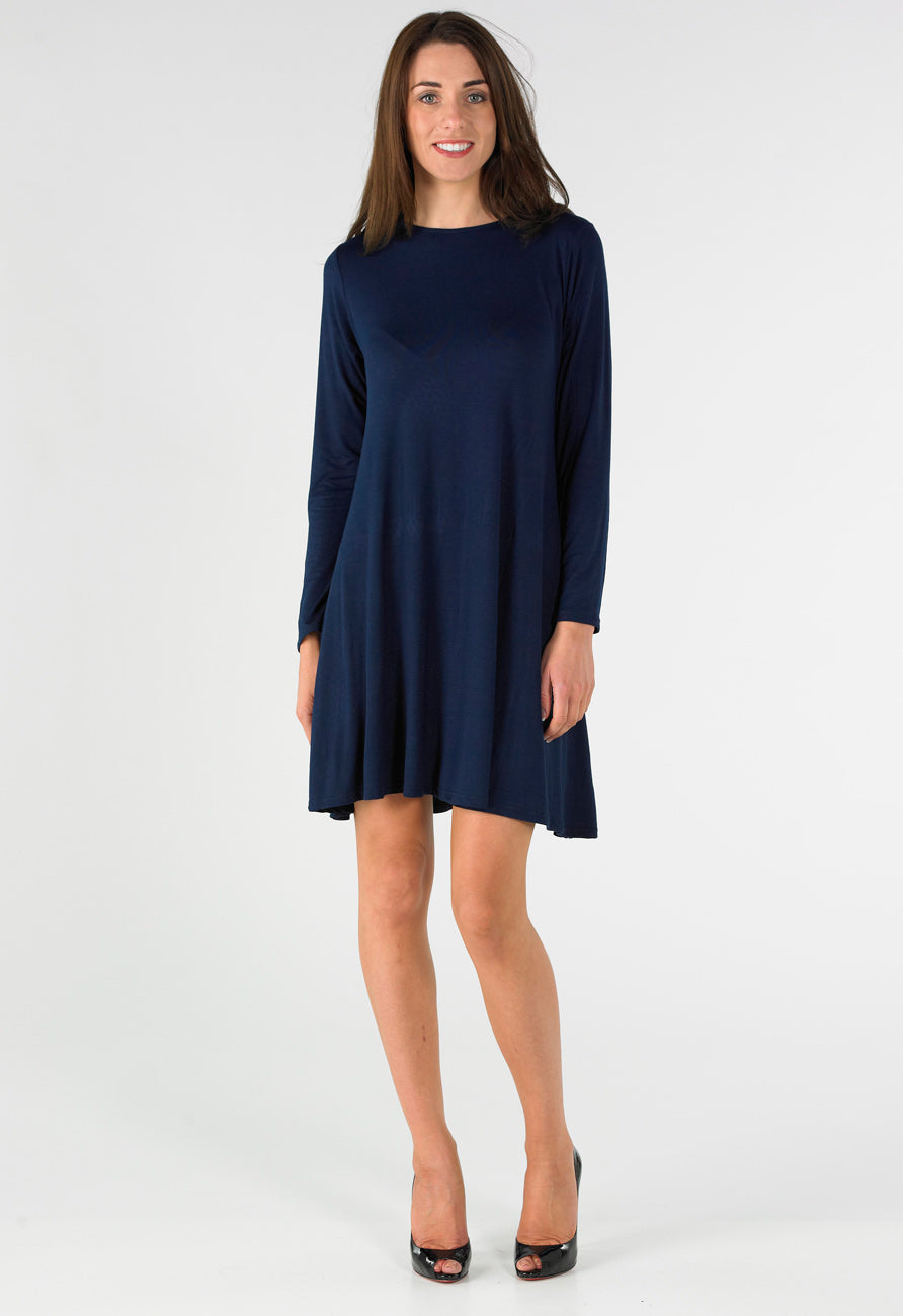 Navy Long Sleeve Mini Swing Dress