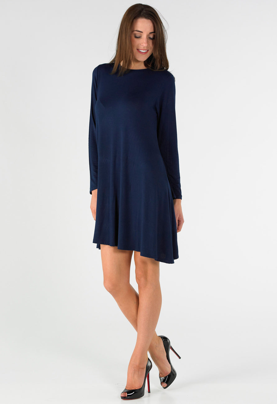 Navy Long Sleeve Mini Swing Dress