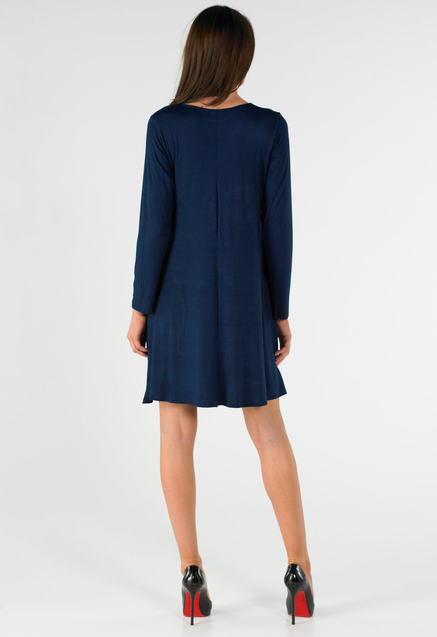 Navy Long Sleeve Mini Swing Dress