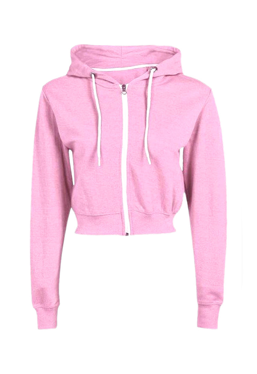 pink cropped zip up hoodie