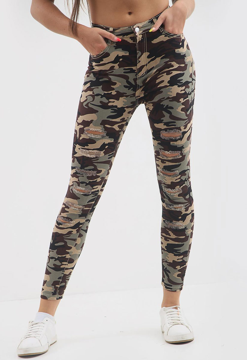 camo ripped skinny jeans